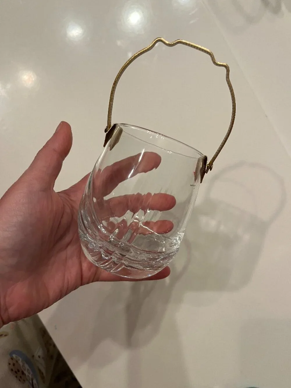 Vintage Bormioli Rocco Glass Ice Bucket Italy Gold Handle